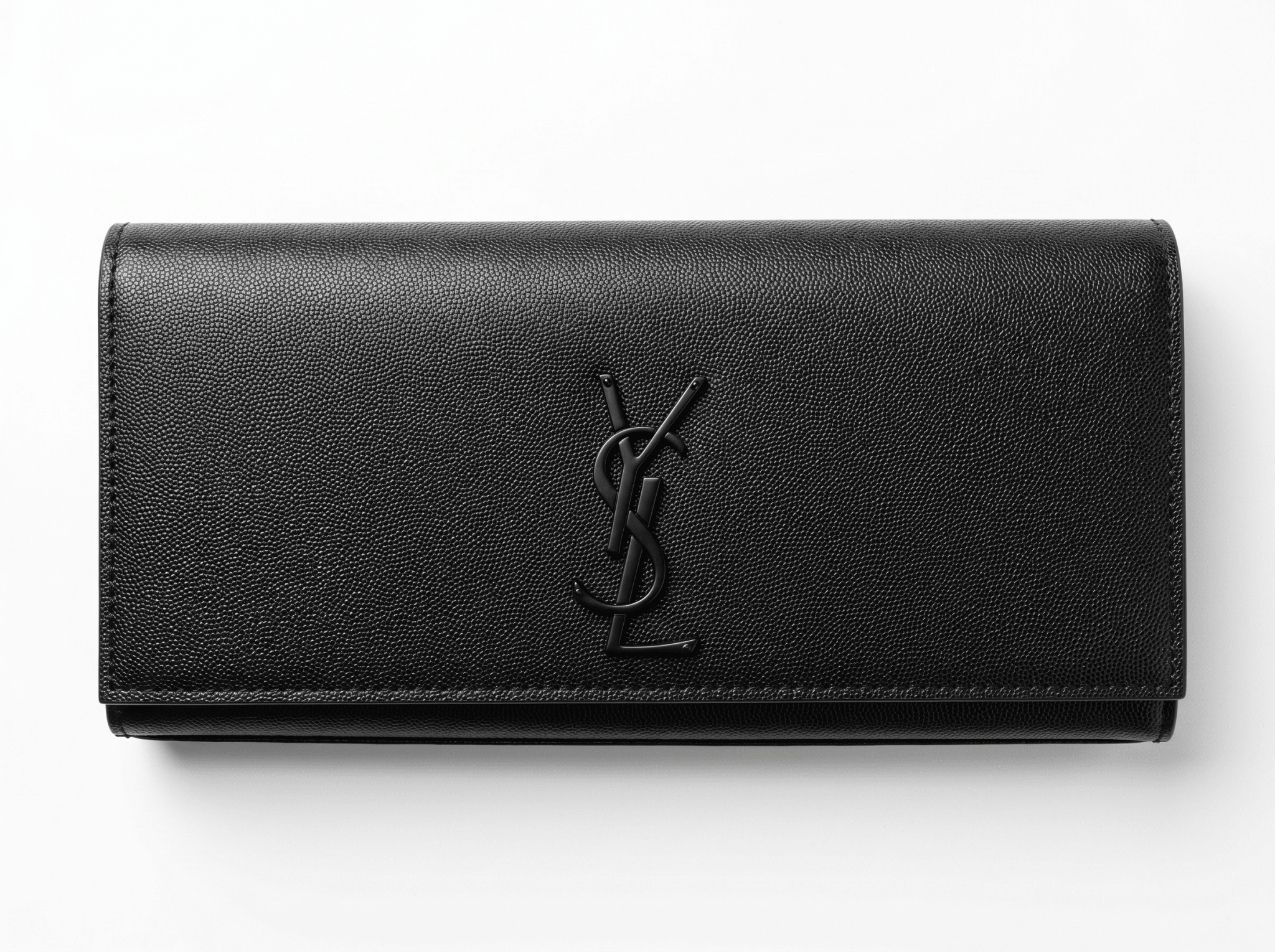 Saint Laurent Black Grain Leather Tonal YSL Clutch 🖤✨👛🔥 - MASTERPIECE