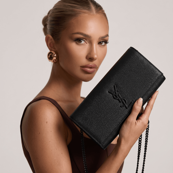Saint Laurent Black Grain Leather Tonal YSL Clutch 🖤✨👛🔥