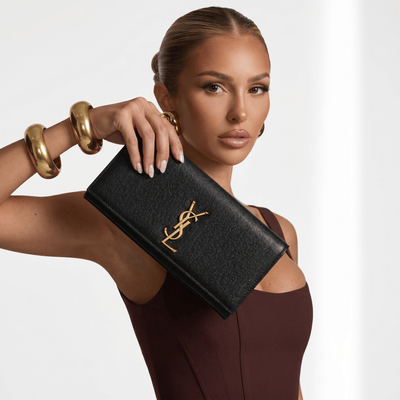 Saint Laurent Black Grain Leather YSL Clutch 🖤✨💛👛🔥 - MASTERPIECE
