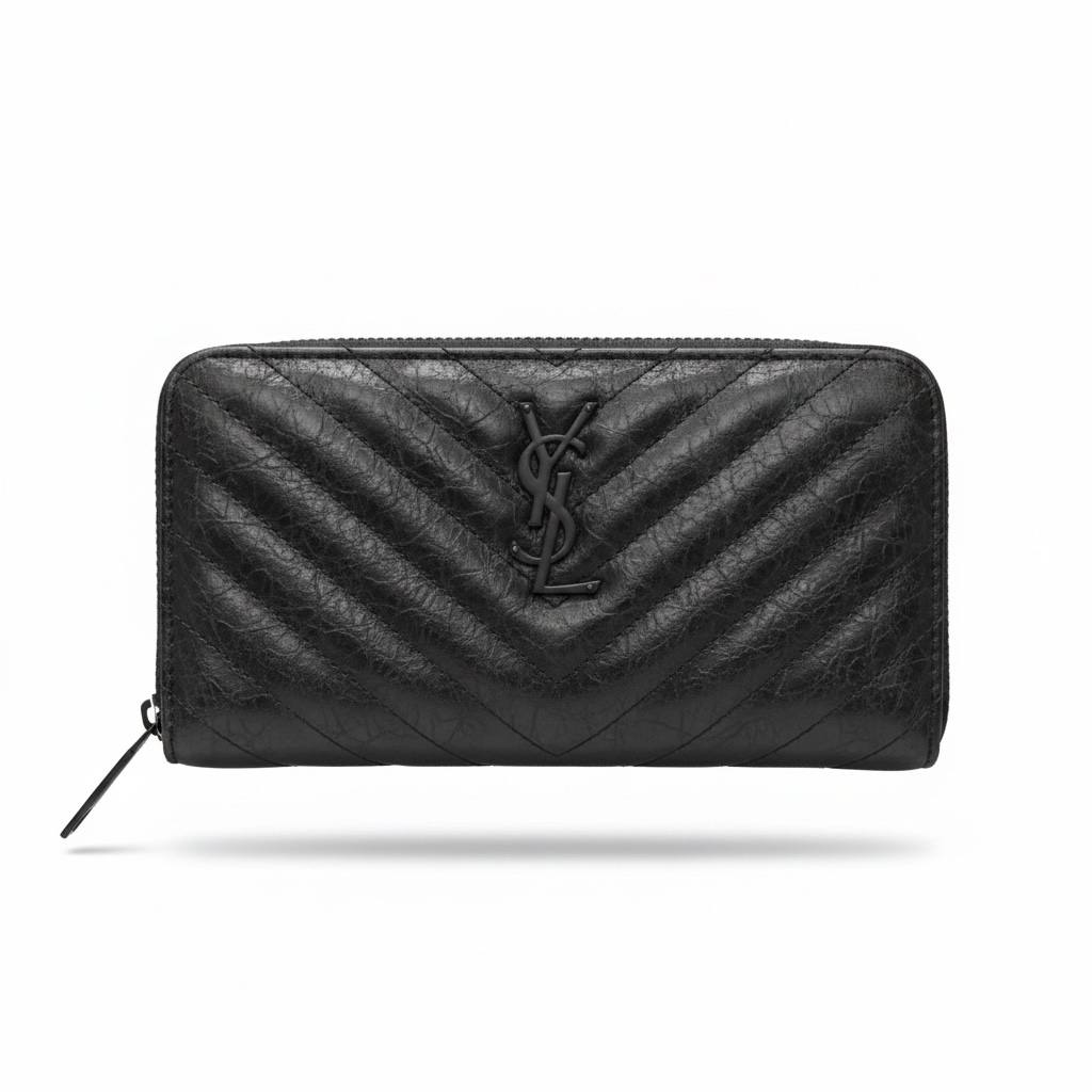 Saint Laurent Inspired Black Quilted Zip Wallet 🖤✨ Luxury YSL Style Long Wallet - MASTERPIECE
