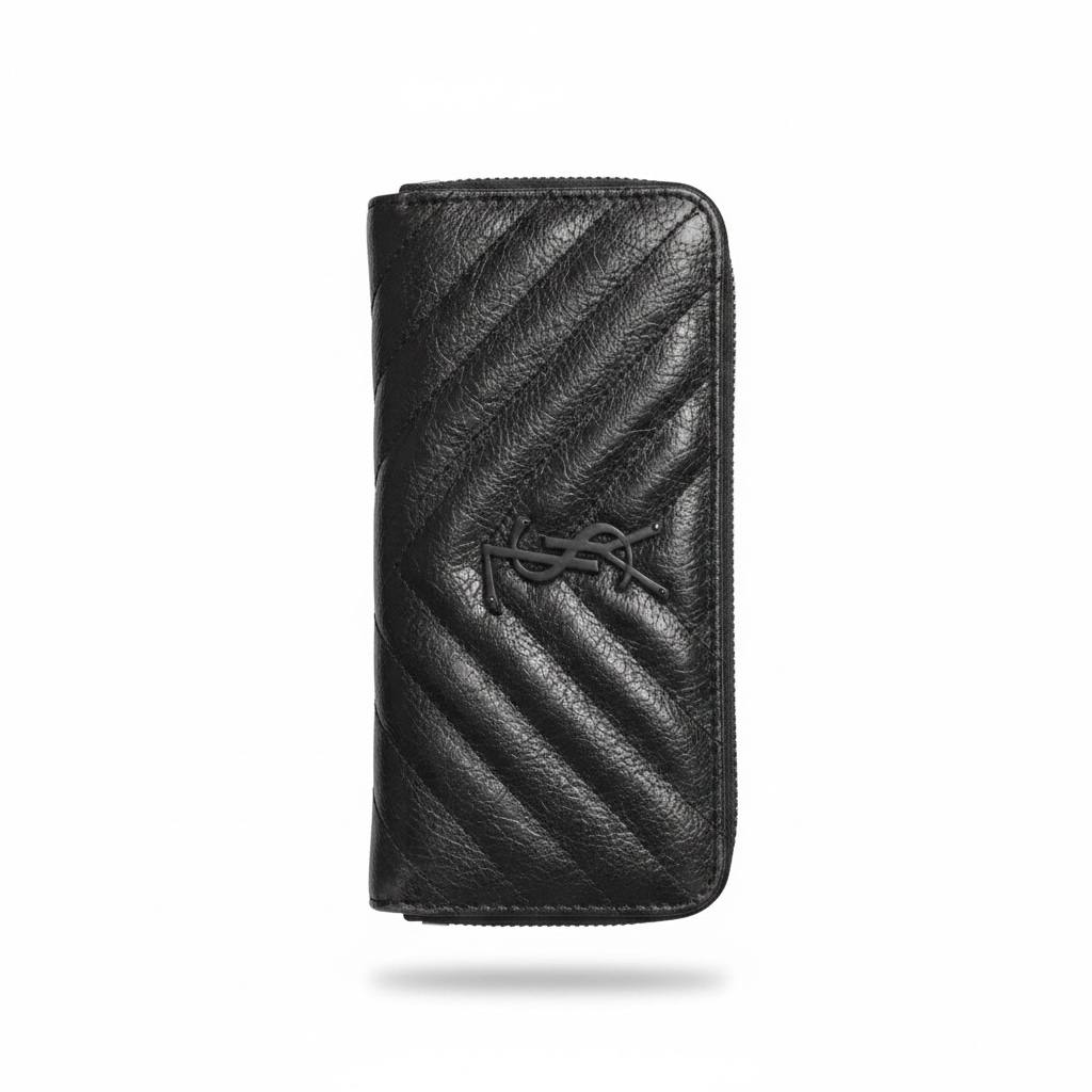 Saint Laurent Inspired Black Quilted Zip Wallet 🖤✨ Luxury YSL Style Long Wallet - MASTERPIECE