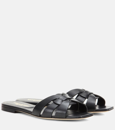 SAINT LAURENT Interlaced Leather Slides 🖤✨ | Minimal Luxury Essential - MASTERPIECE