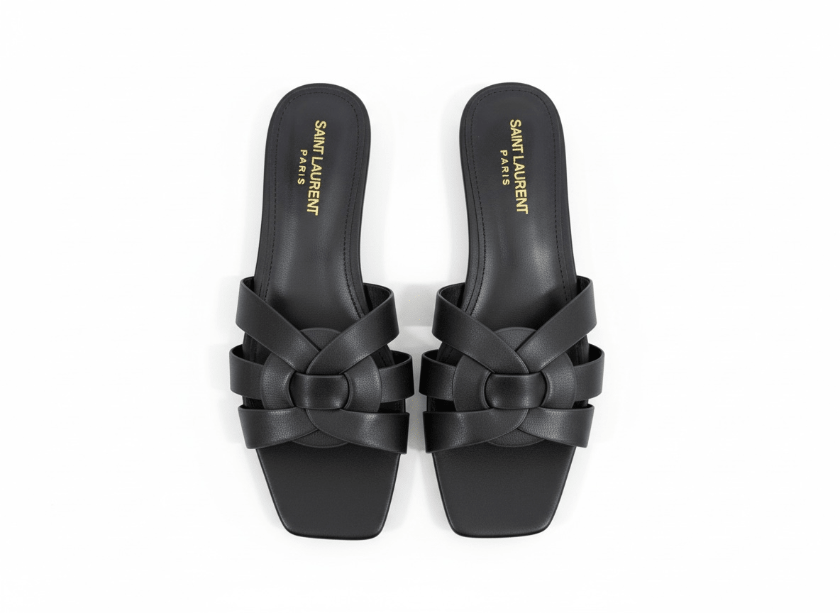 SAINT LAURENT Interlaced Leather Slides 🖤✨ | Minimal Luxury Essential - MASTERPIECE