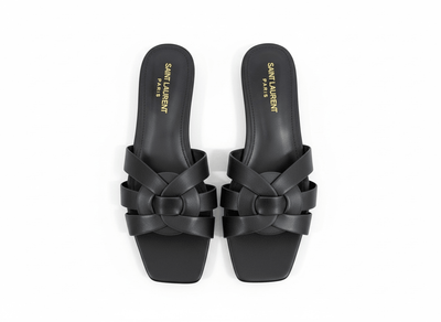 SAINT LAURENT Interlaced Leather Slides 🖤✨ | Minimal Luxury Essential - MASTERPIECE