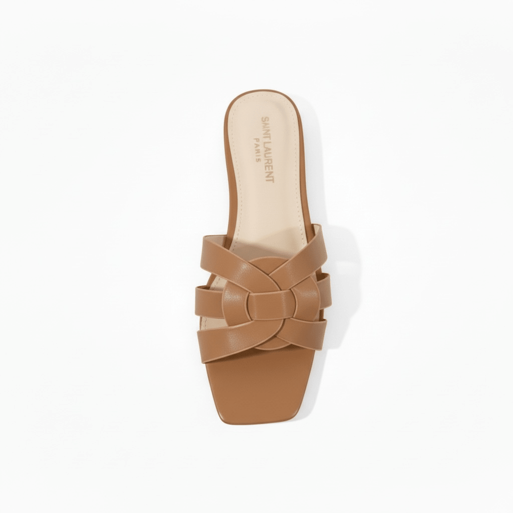 SAINT LAURENT Interlaced Leather Slides – Tan 🤎✨ | Everyday Luxury Essential - MASTERPIECE