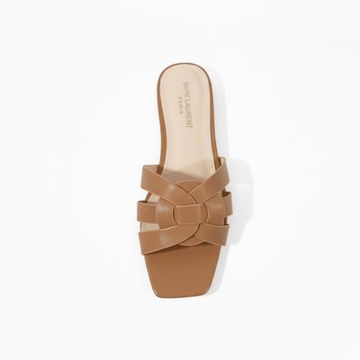 SAINT LAURENT Interlaced Leather Slides – Tan 🤎✨ | Everyday Luxury Essential - MASTERPIECE
