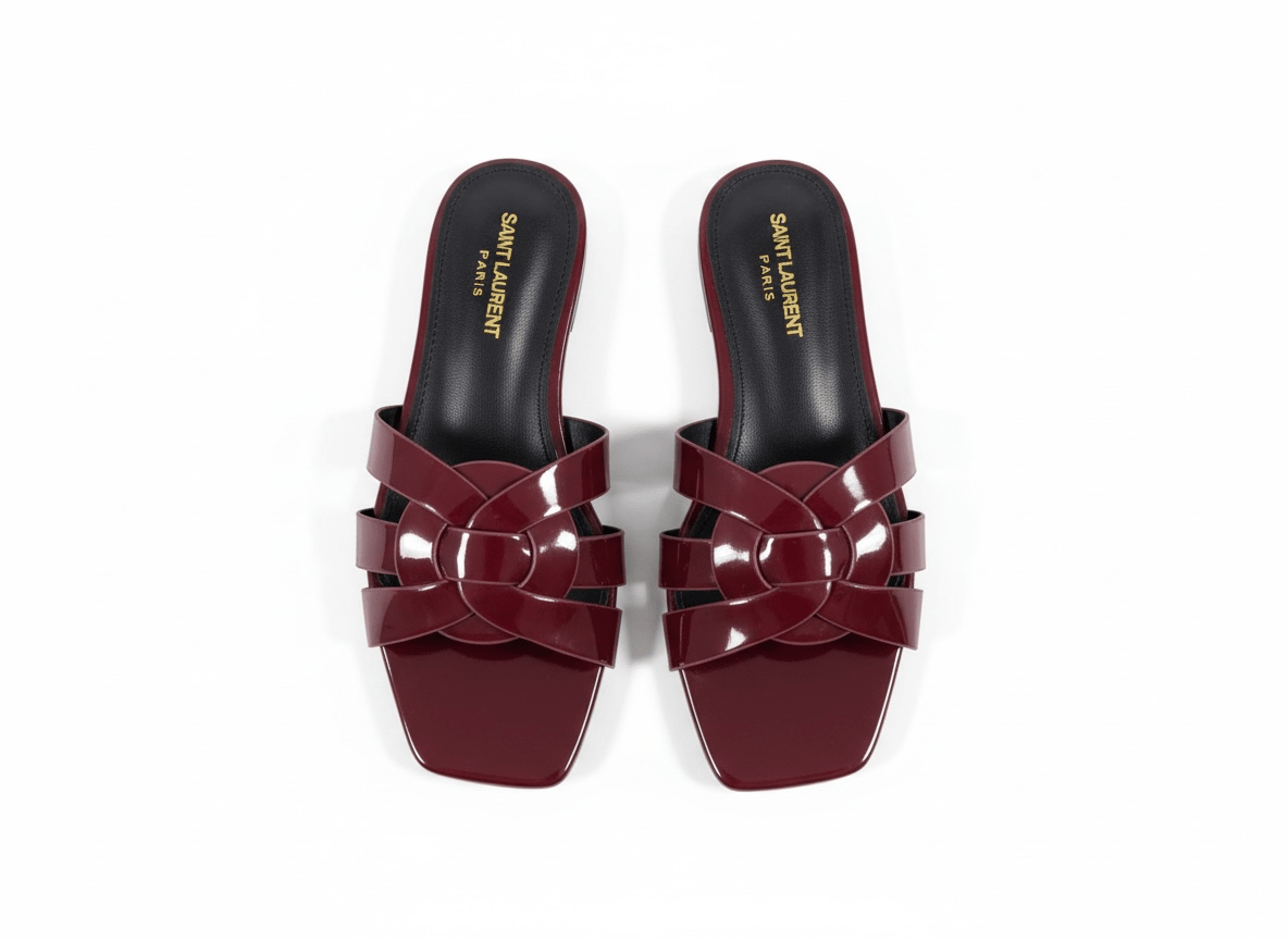 SAINT LAURENT Interlaced Patent Slides 🖤✨ | Glossy Statement Flats - MASTERPIECE