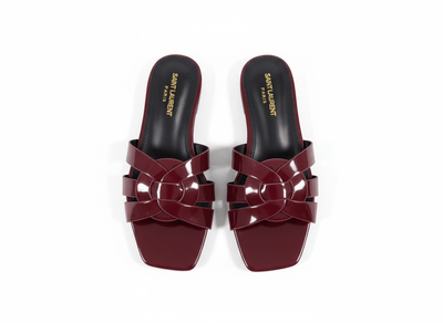 SAINT LAURENT Interlaced Patent Slides 🖤✨ | Glossy Statement Flats - MASTERPIECE