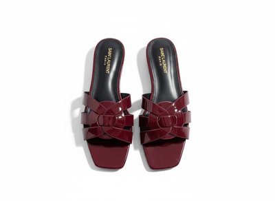 SAINT LAURENT Interlaced Patent Slides 🖤✨ | Glossy Statement Flats - MASTERPIECE