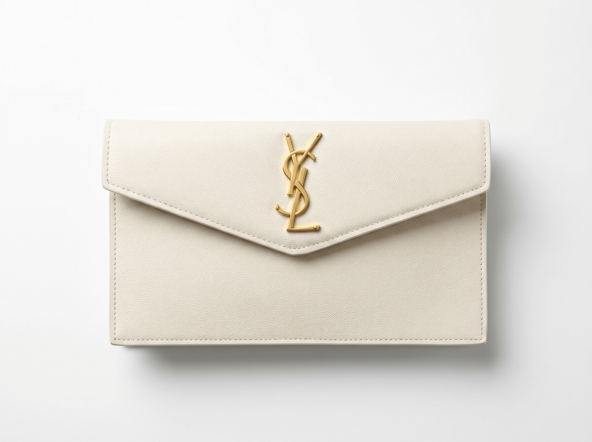 Saint Laurent Ivory Grain Leather YSL Envelope Clutch 🤍✨💛👛🔥 - MASTERPIECE