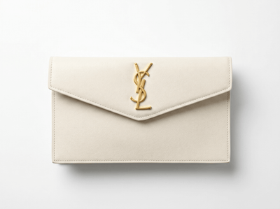 Saint Laurent Ivory Grain Leather YSL Envelope Clutch 🤍✨💛👛🔥 - MASTERPIECE