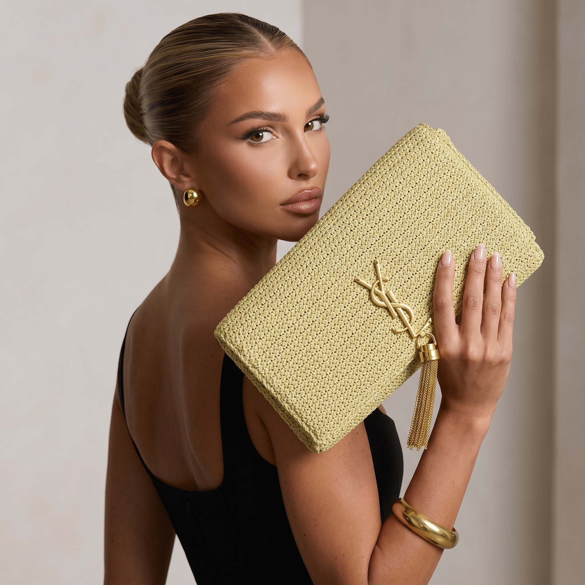 ✨ Saint Laurent Kate Raffia Tassel Clutch – Natural Beige Luxury Edition 🤍 - MASTERPIECE