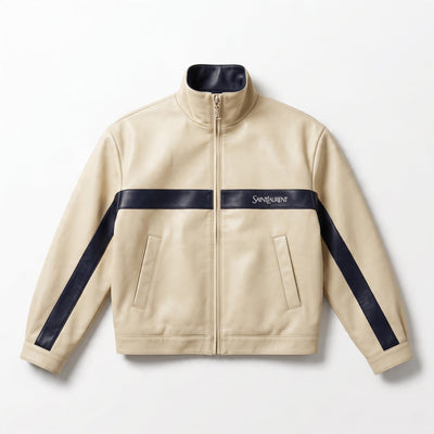Saint Laurent Leather Jacket – Beige Navy 🧥 - MASTERPIECE