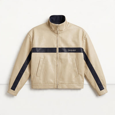 Saint Laurent Leather Jacket – Beige Navy 🧥 - MASTERPIECE