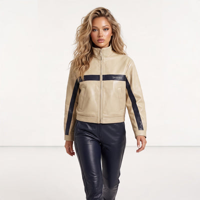 Saint Laurent Leather Jacket – Beige Navy 🧥 - MASTERPIECE