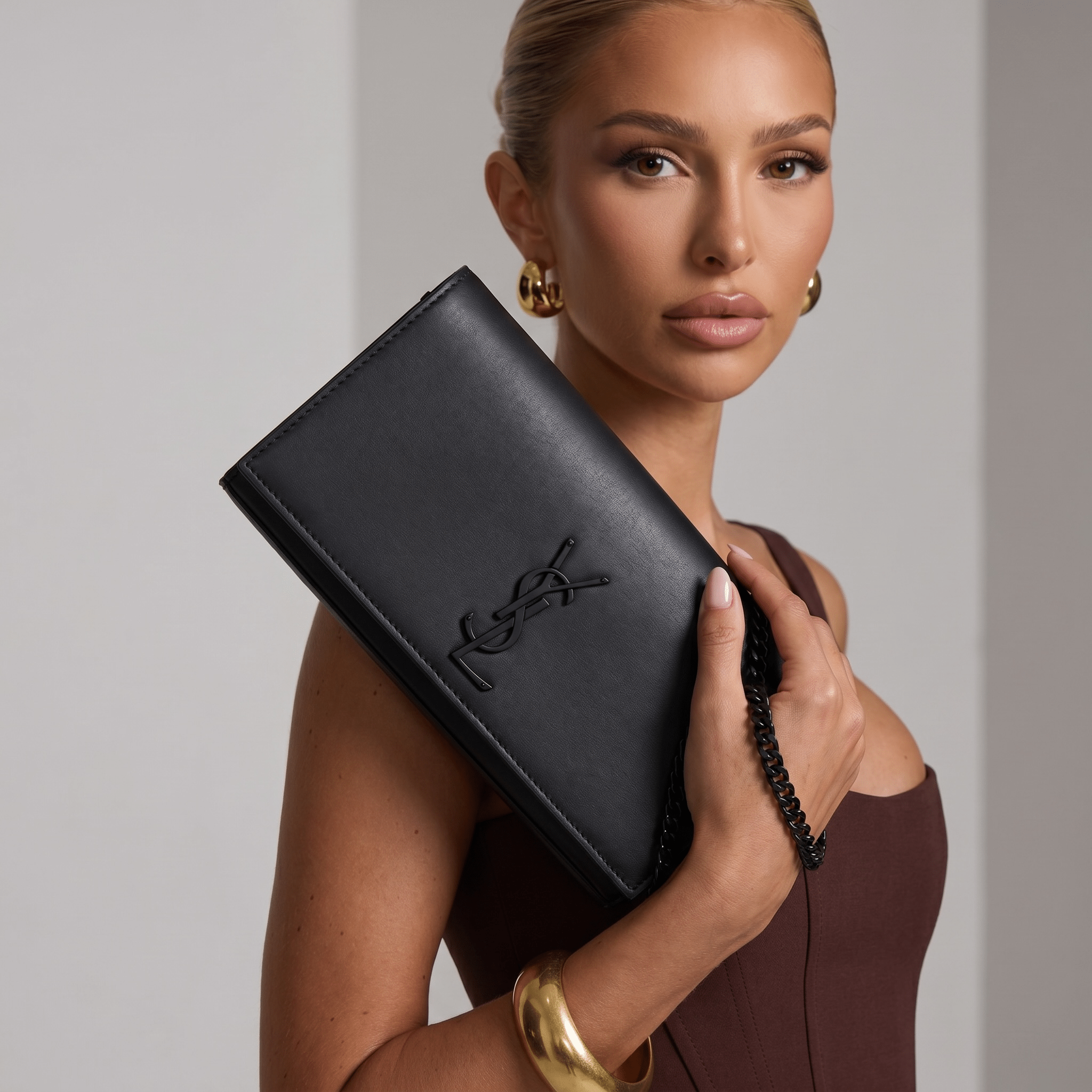 Saint Laurent Matte Black YSL Leather Clutch 🖤✨👛🔥 - MASTERPIECE