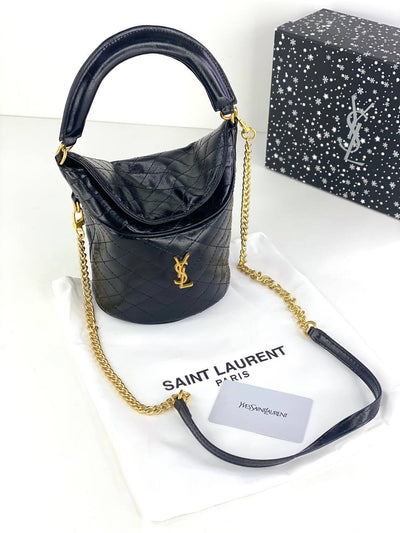 Saint Laurent Quilted Leather Bucket Bag with Gold Chain - MASTERPIECE