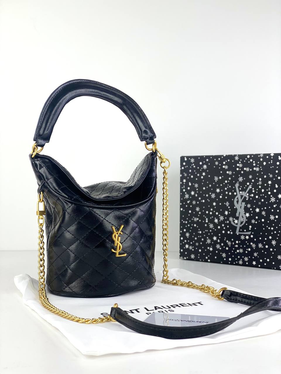 Saint Laurent Quilted Leather Bucket Bag with Gold Chain - MASTERPIECE