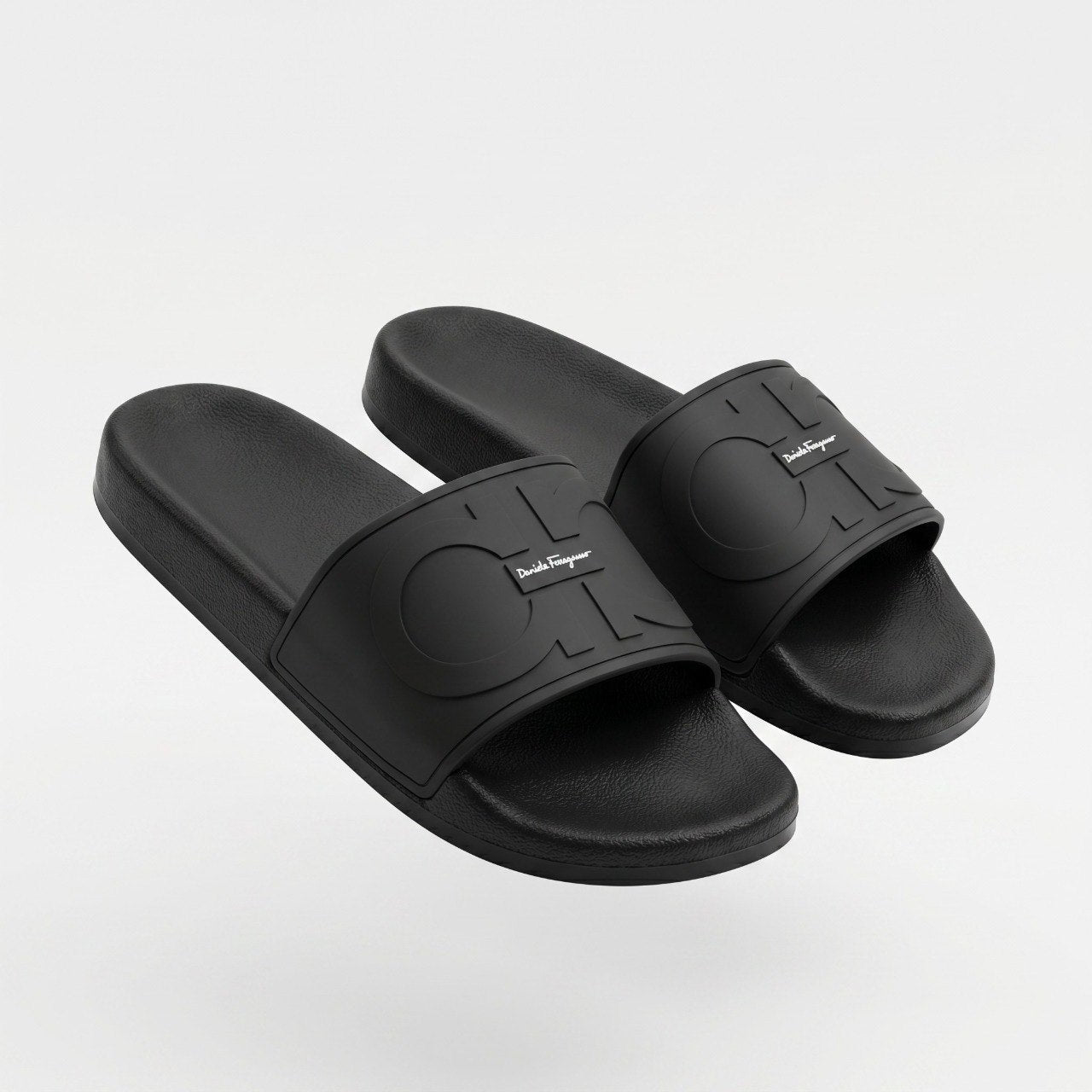 ⚫✨ Salvatore Ferragamo Black Logo Slide Sandals | Luxury Comfort Slides 👣 - MASTERPIECE