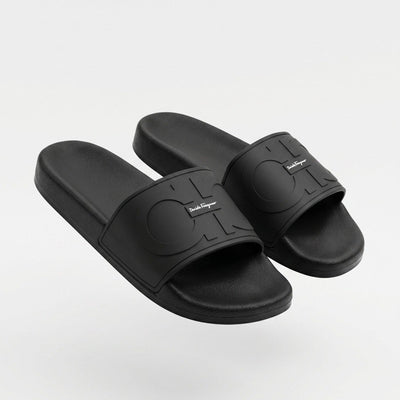 ⚫✨ Salvatore Ferragamo Black Logo Slide Sandals | Luxury Comfort Slides 👣 - MASTERPIECE