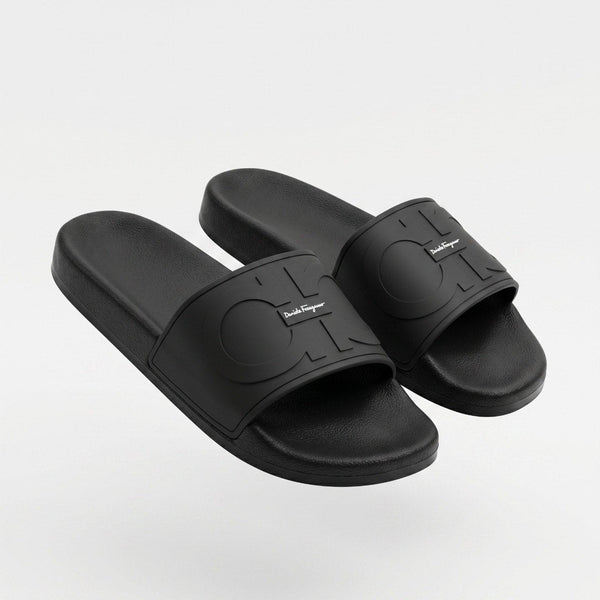 ⚫✨ Salvatore Ferragamo Black Logo Slide Sandals | Luxury Comfort Slides 👣
