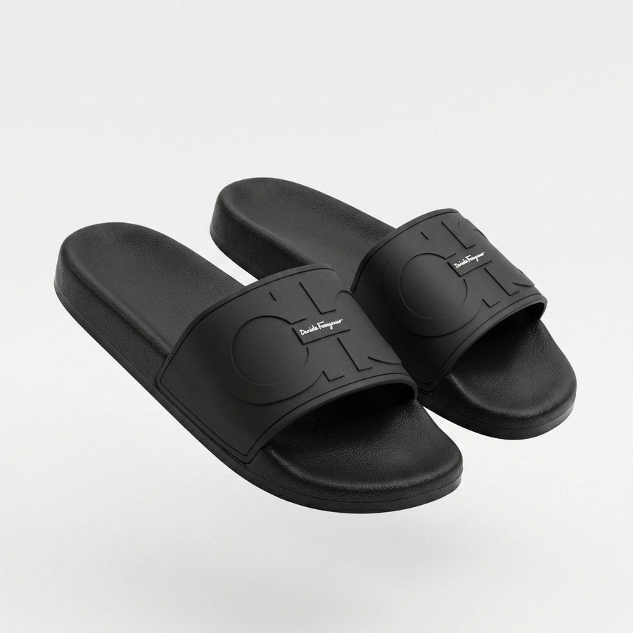 Salvatore Ferragamo Logo Slide Sandals — Black