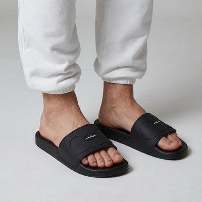⚫✨ Salvatore Ferragamo Black Logo Slide Sandals | Luxury Comfort Slides 👣 - MASTERPIECE