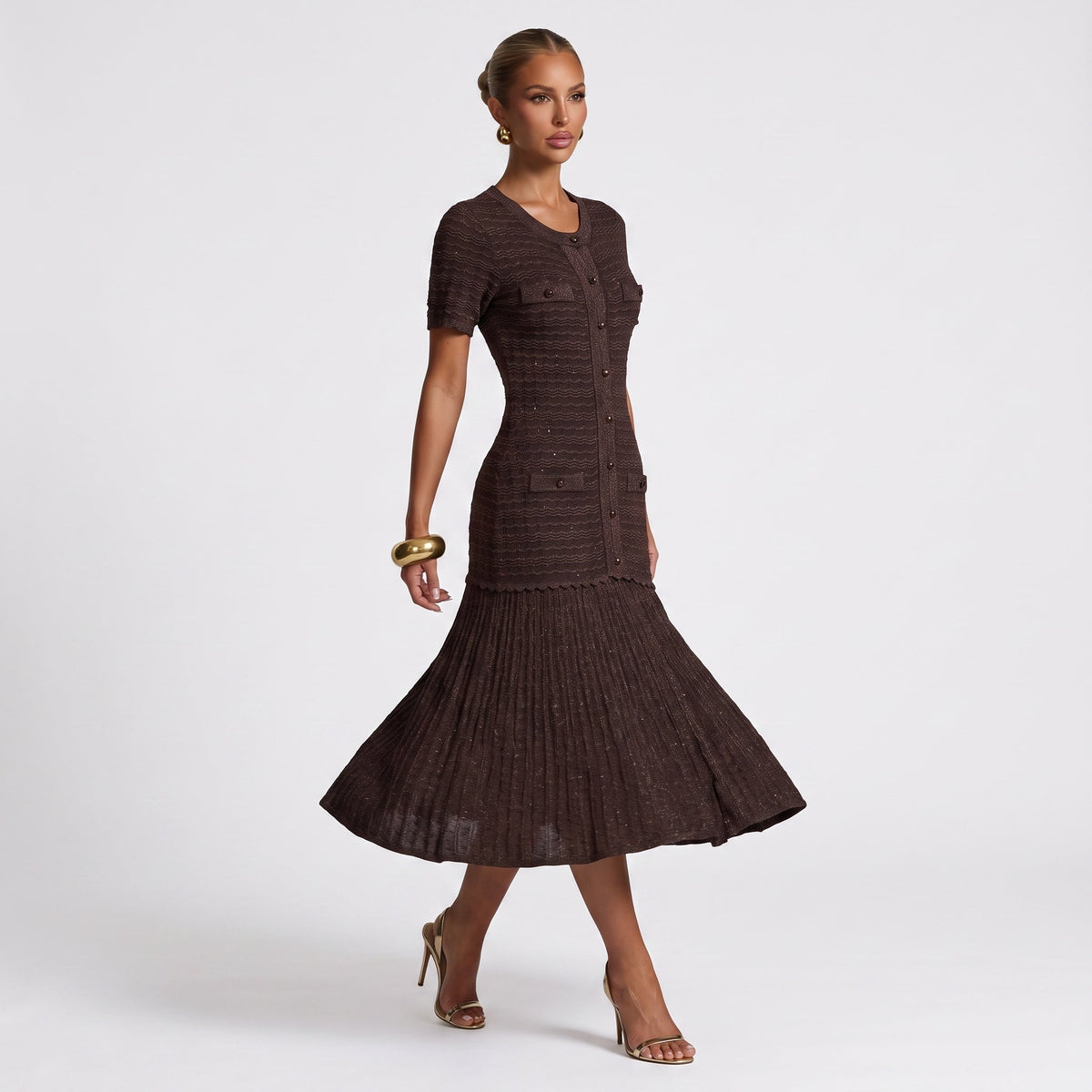 Sandro diane rhinestone Knit Dress – Chocolate Brown Cardigan Dress 🍫✨ - MASTERPIECE