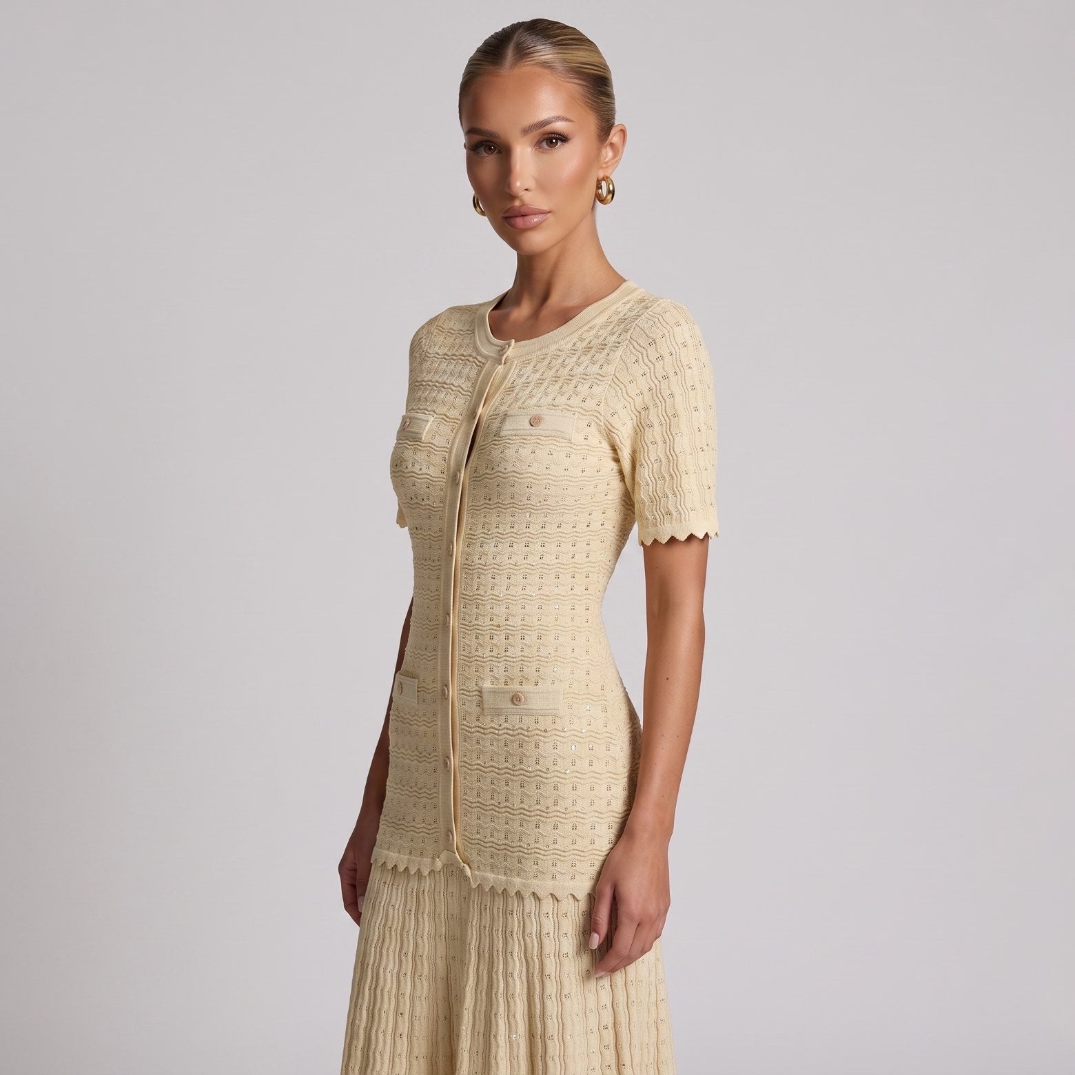 Sandro Paris Knit Short Sleeve Midi Dress – Beige - MASTERPIECE