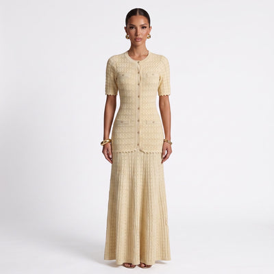 Sandro Paris Knit Short Sleeve Midi Dress – Beige - MASTERPIECE