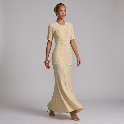 Sandro Paris Knit Short Sleeve Midi Dress – Beige - MASTERPIECE