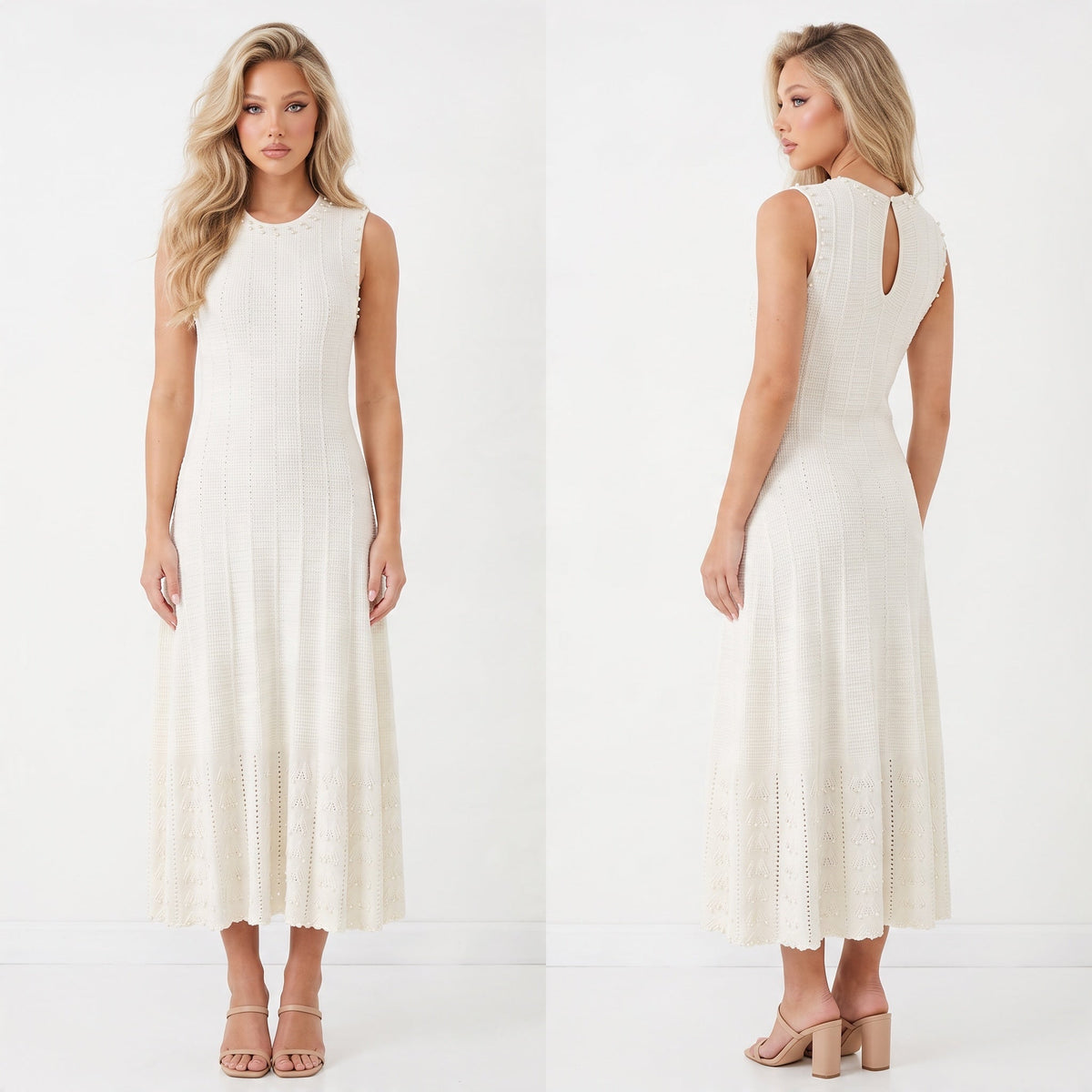 SANDRO Pearl Knit Midi Dress – Ivory - MASTERPIECE