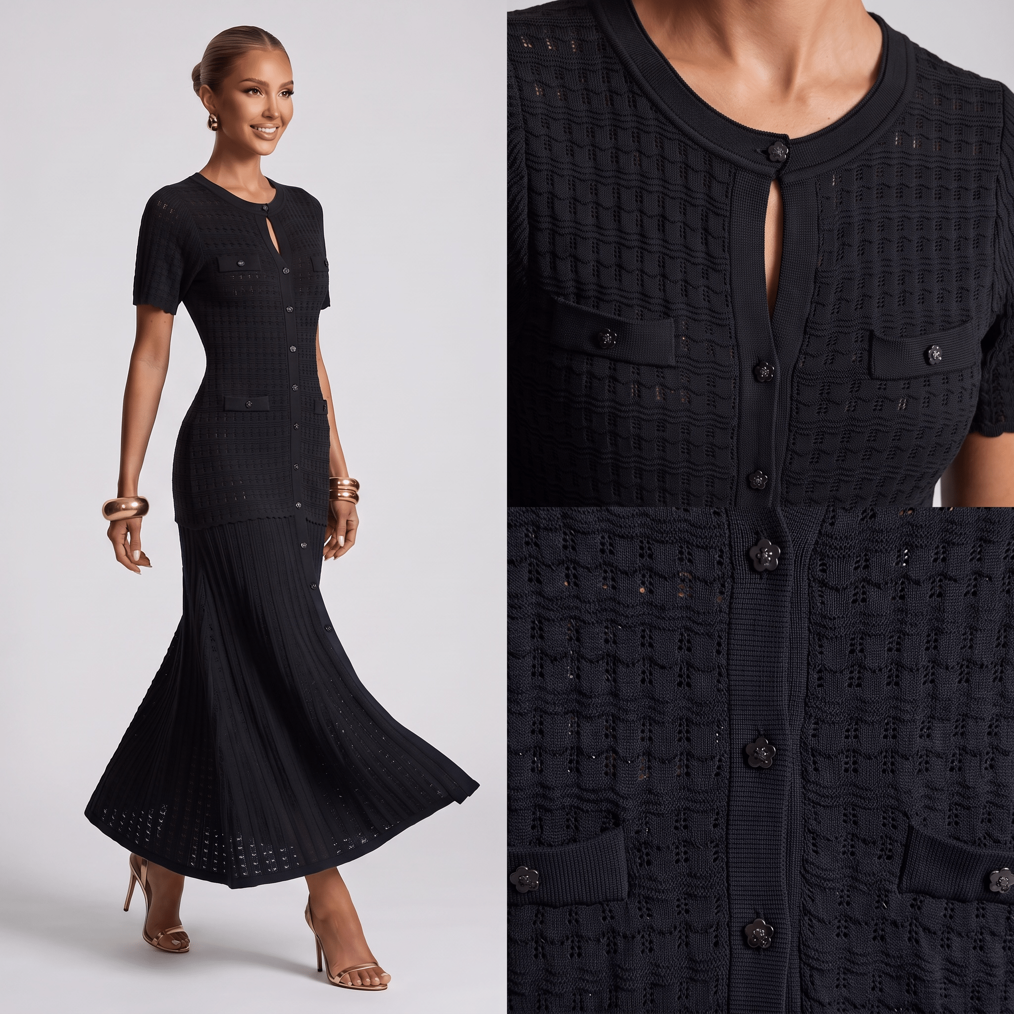 🖤 Sandro Textured Knit Maxi Dress - MASTERPIECE