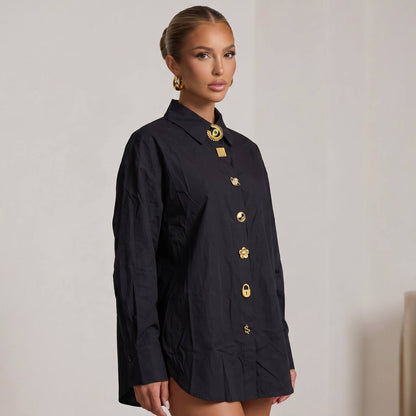 Schiaparelli Black Icon Button Shirt Dress 🖤 - MASTERPIECE