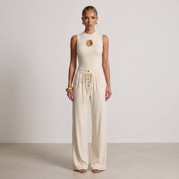 🤍✨ Schiaparelli Cream Gold-Detail Two-Piece Full Set
