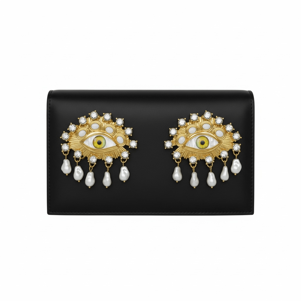 Schiaparelli Eye Embellished Black Clutch – Iconic Couture Statement 👁🖤 - MASTERPIECE