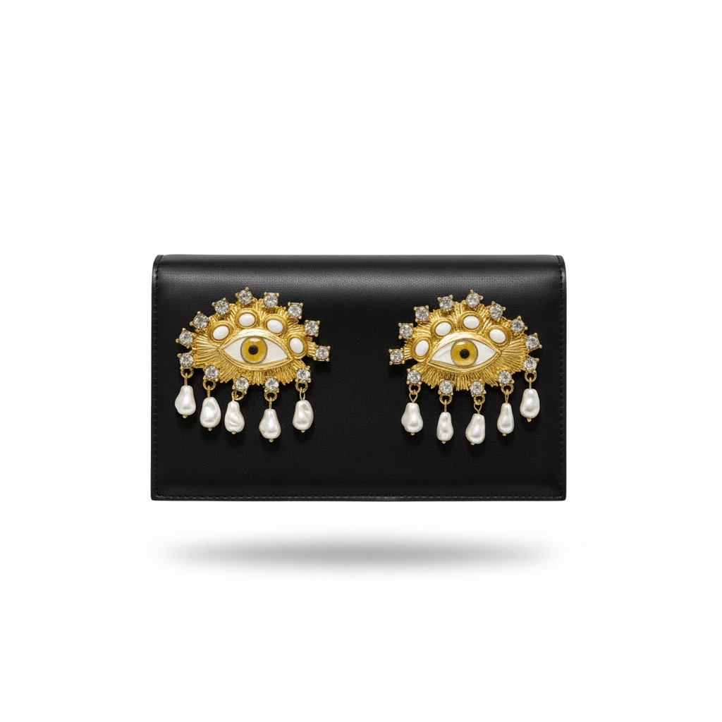 Schiaparelli Eye Embellished Black Clutch – Iconic Couture Statement 👁🖤 - MASTERPIECE