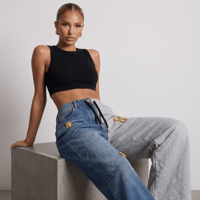 Schiaparelli Hybrid Denim & Sweatpants Wide-Leg Pants 🔑✨ - MASTERPIECE