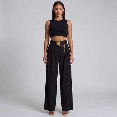Schiaparelli Keyhole Chain Wide-Leg Pants – Black 🔑✨ - MASTERPIECE