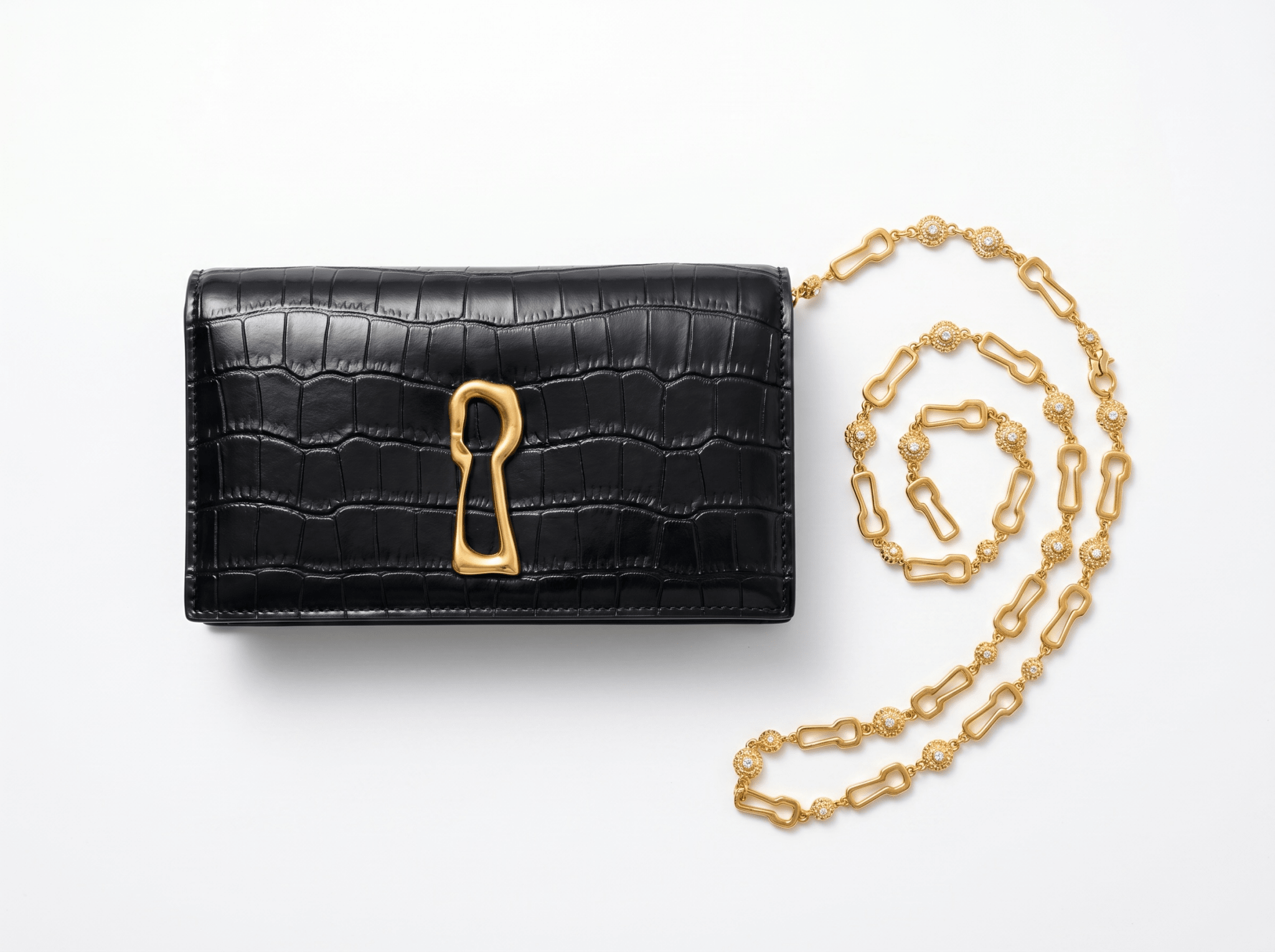 🖤 SCHIAPARELLI Keyhole Croc-Embossed Chain Bag ✨ - MASTERPIECE