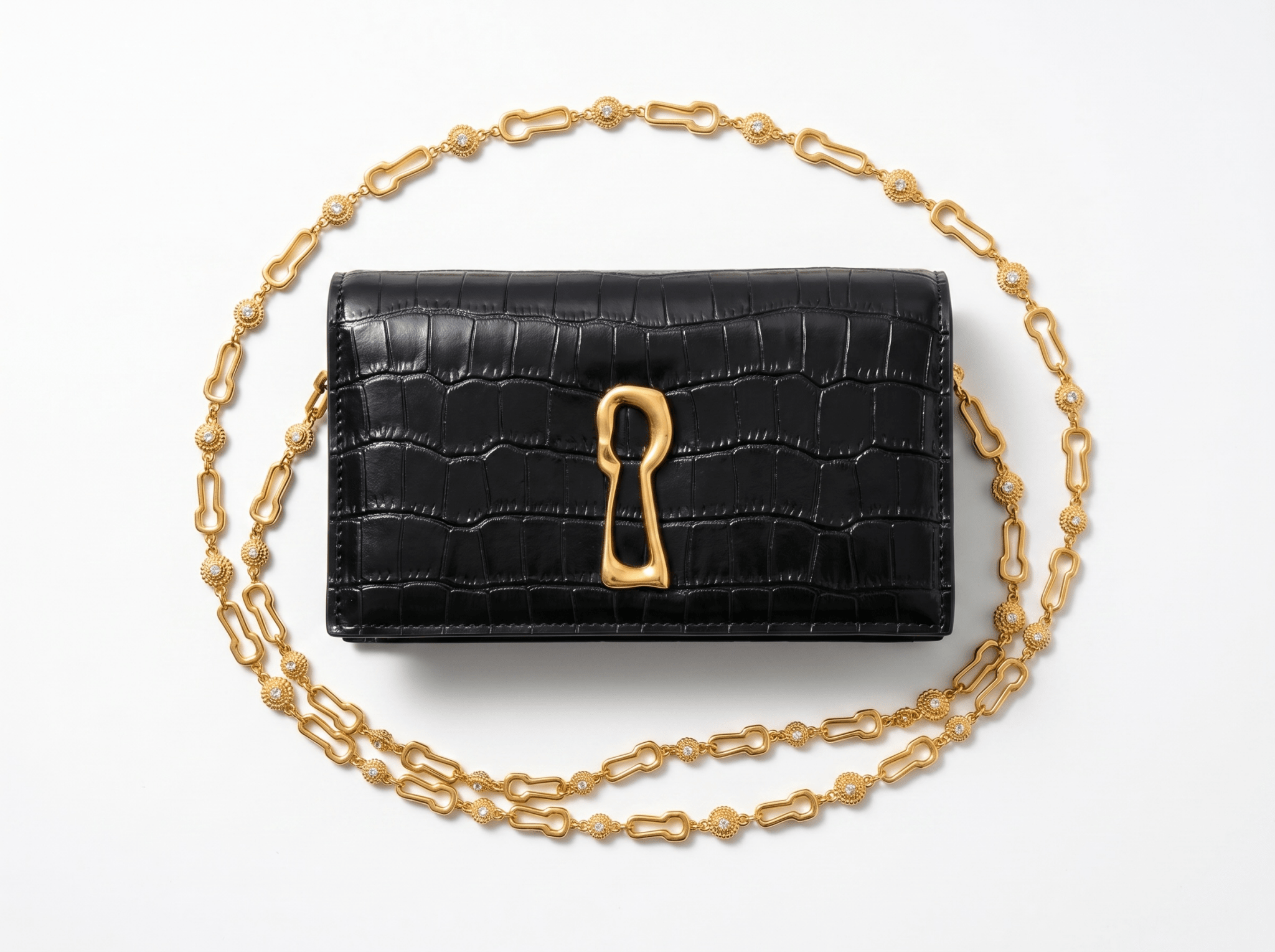 🖤 SCHIAPARELLI Keyhole Croc-Embossed Chain Bag ✨ - MASTERPIECE