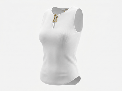 🤍 Schiaparelli Keyhole Ribbed Knit Tank Top – White - MASTERPIECE