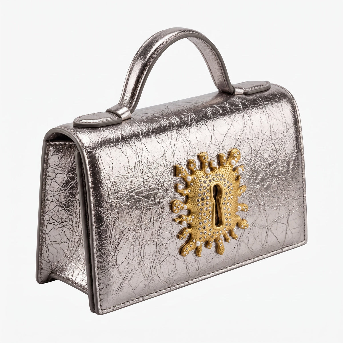 Schiaparelli Keyhole Top-Handle Bag — Metallic Silver - MASTERPIECE