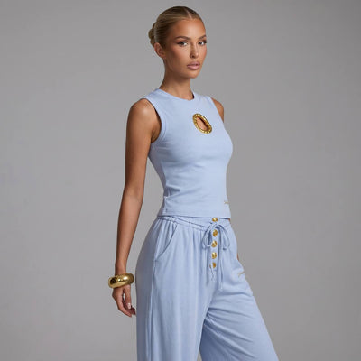 🩵✨ Schiaparelli Light Blue Gold-Detail Two-Piece Full Set - MASTERPIECE