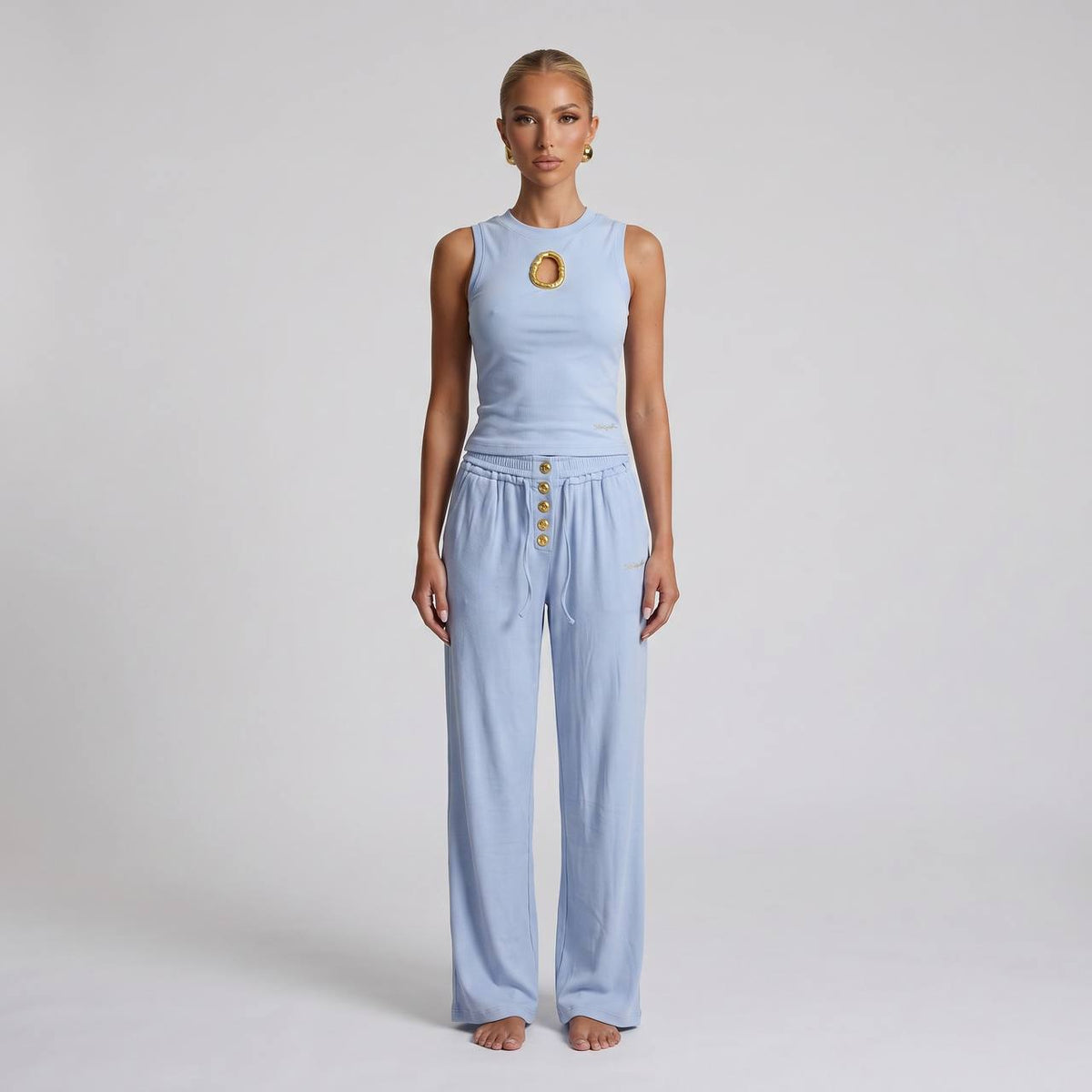 Schiaparelli Gold-Detail Two-Piece Full Set — Light Blue