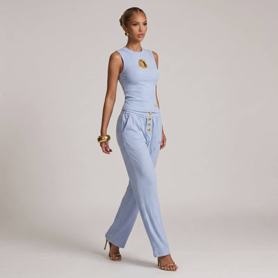 🩵✨ Schiaparelli Light Blue Gold-Detail Two-Piece Full Set - MASTERPIECE