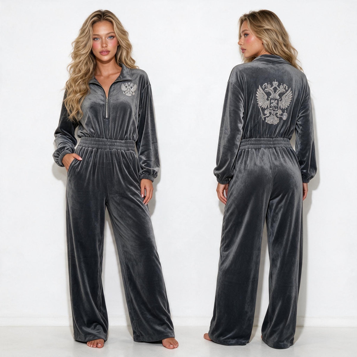 Schiaparelli Velour Jumpsuit – Charcoal Grey