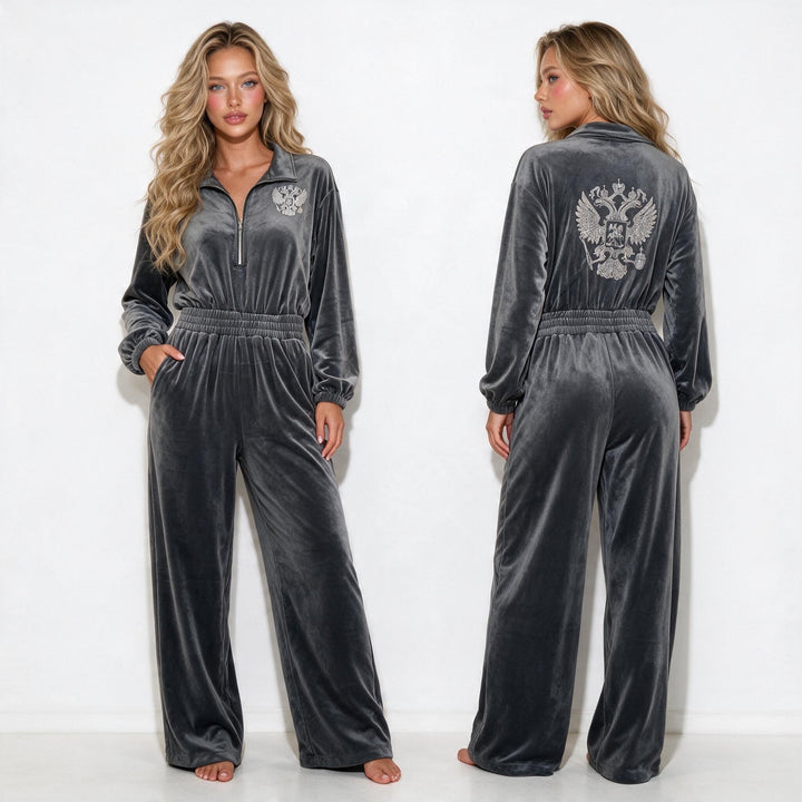 Schiaparelli Velour Jumpsuit – Charcoal Grey