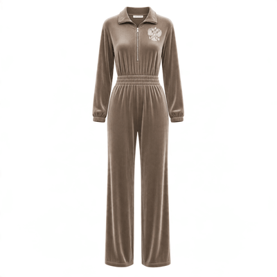 Schiaparelli Velvet Jumpsuit – Taupe - MASTERPIECE