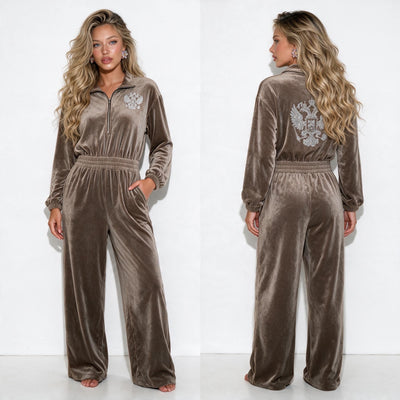 Schiaparelli Velvet Jumpsuit – Taupe - MASTERPIECE